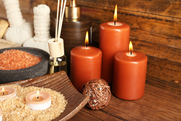 Beautiful spa composition on table close up