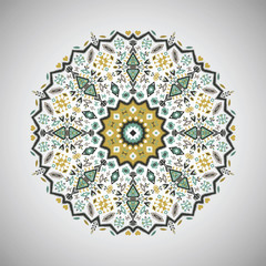 Ornamental round geometric pattern in aztec style