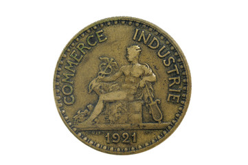 one franc; 1921; frence, coin