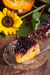 Autumn pumpkin cheesecake with cranberries