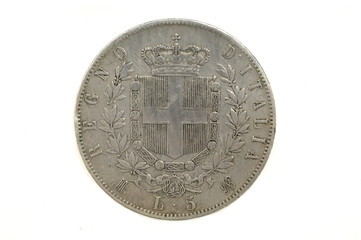 5 liras 1872, Victorio Emanuele II,Italian currency,