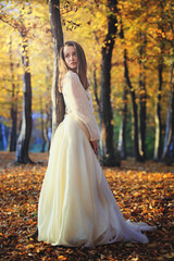 Obraz na płótnie Canvas Beautiful woman posing in birch woods
