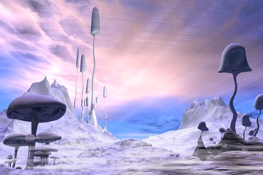 Frozen Alien Landscape with Dramatic Sky - science fiction illustration