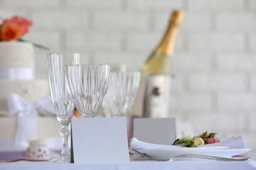 Beautiful served table for wedding or other celebration in restaurant