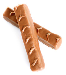 Tasty chocolate bars isolated on white background