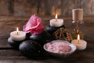 Spa setting on old wooden table