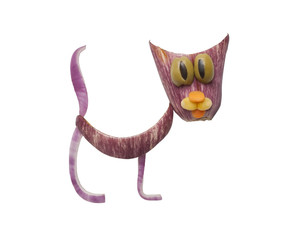 Funny cat made of eggplant and carrot