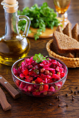 Vinegret- traditional Russian beet salad and vegetables.