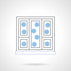 Window with snowflakes flat color line vector icon