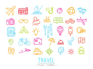 Travel flat color icons