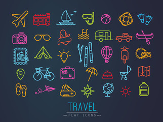 Travel flat neon icons