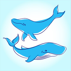 Obraz premium Whale and dolphin. Vector illustration of sea animals