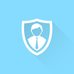 Shield protection vector icon. Security agency symbol. Shield icon with an avatar.