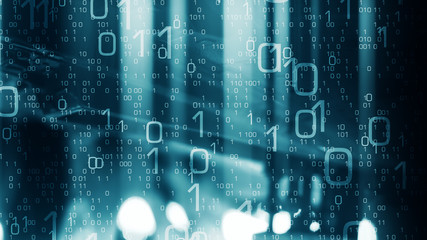 Binary code and technology lights background