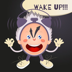 Funny cartoon alarm clock. Ringing 