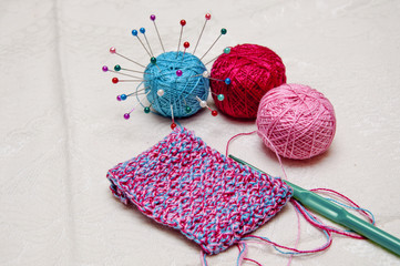 colorful knitting and thread