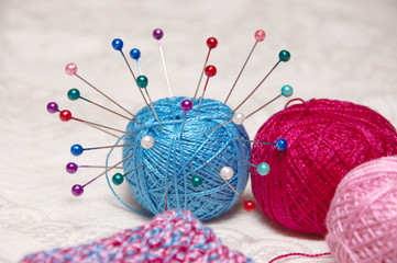 colorful knitting and thread