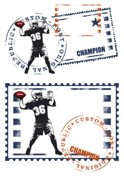 american football seal with player and copy space