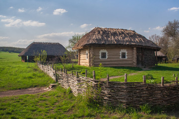 Fototapeta na wymiar Old village at etnographic museum in Pirogovo, Ukraine