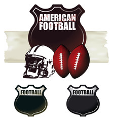american football shields with helmet and balls