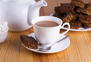 Cup of English Tea with Cake for Tea Break in Afternoon