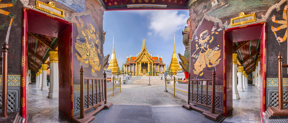 Panorama picture of Wat Phra Kaew, Temple of the Emerald Buddha