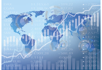stock market graphic, stock chart and world map illustration 