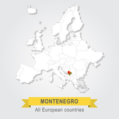Montenegro. Europe administrative map.