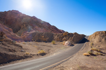 Road on artist drive between rocks in Death valley