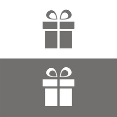 Icono de caja de regalo en estilo minimalista sobre fondo dual blanco y negro