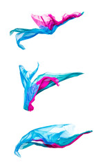 Fototapeta premium set of multicolored fabric in motion