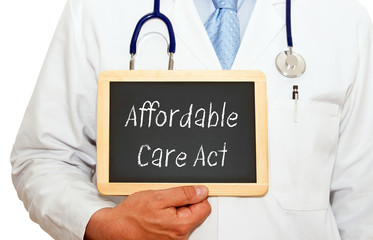 Affordable Care Act - Doctor with chalkboard on white background
