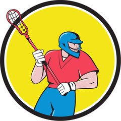 Lacrosse Player Crosse Stick Running Circle Cartoon