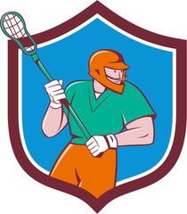 Lacrosse Player Crosse Stick Running Shield Cartoon