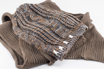 Winter accessories on white background