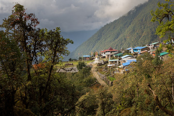 Nepalese traditional forest mountain village, Tarkeyghyang.