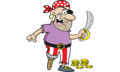 Cartoon illustration of a pirate holding a sword.