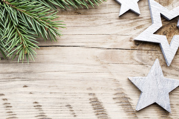 Wood texture with ornament and firtree.