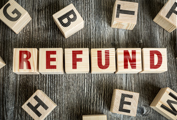 Wooden Blocks with the text: Refund