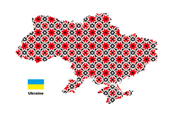 Map of Ukraine with Ukrainian ethnic ornament