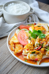 Spicy salad with fried eggs, Thai Spicy Food, Thai Cuisine, Heal