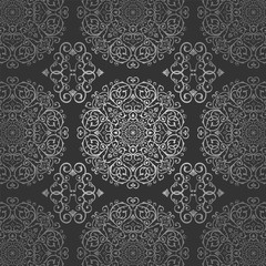 Wallpaper Arabic Batik Circle Floral Dark Silver Pattern Ornament