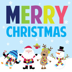 Obraz na płótnie Canvas Holiday Card with Cute Santa and Friends Vector Illustration. EPS 10 & HI-RES JPG Included 