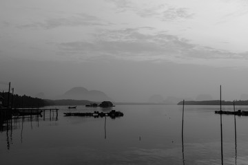 The rural lifestyle, fisherman, black and white, Phang Nga, Thailand