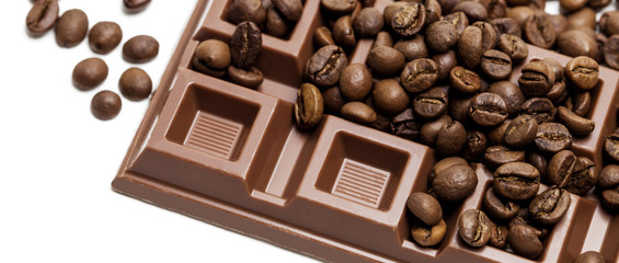 Chocolate bar with coffee beans closeup letterbox