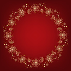 Round frame with handcrfat snowflakes. Greeting card for New Year, Christmas.