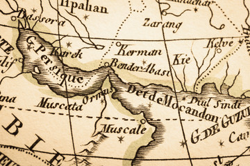 アンティークの世界地図　ペルシャ湾とホルムズ海峡
