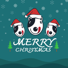 Vector merry christmas greeting dog card on white background