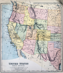 Fototapeta na wymiar Victorian era map of Western States of USA