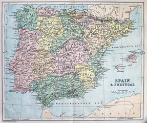 Map of 19th Century Spain and Portugal